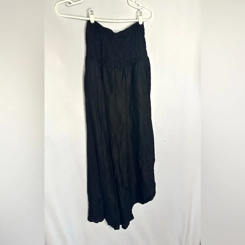 Bangkok Thai Wrap Skirt Black – Tie Waist Flowing Lounge Pants One Size Plus - Picture 5 of 6